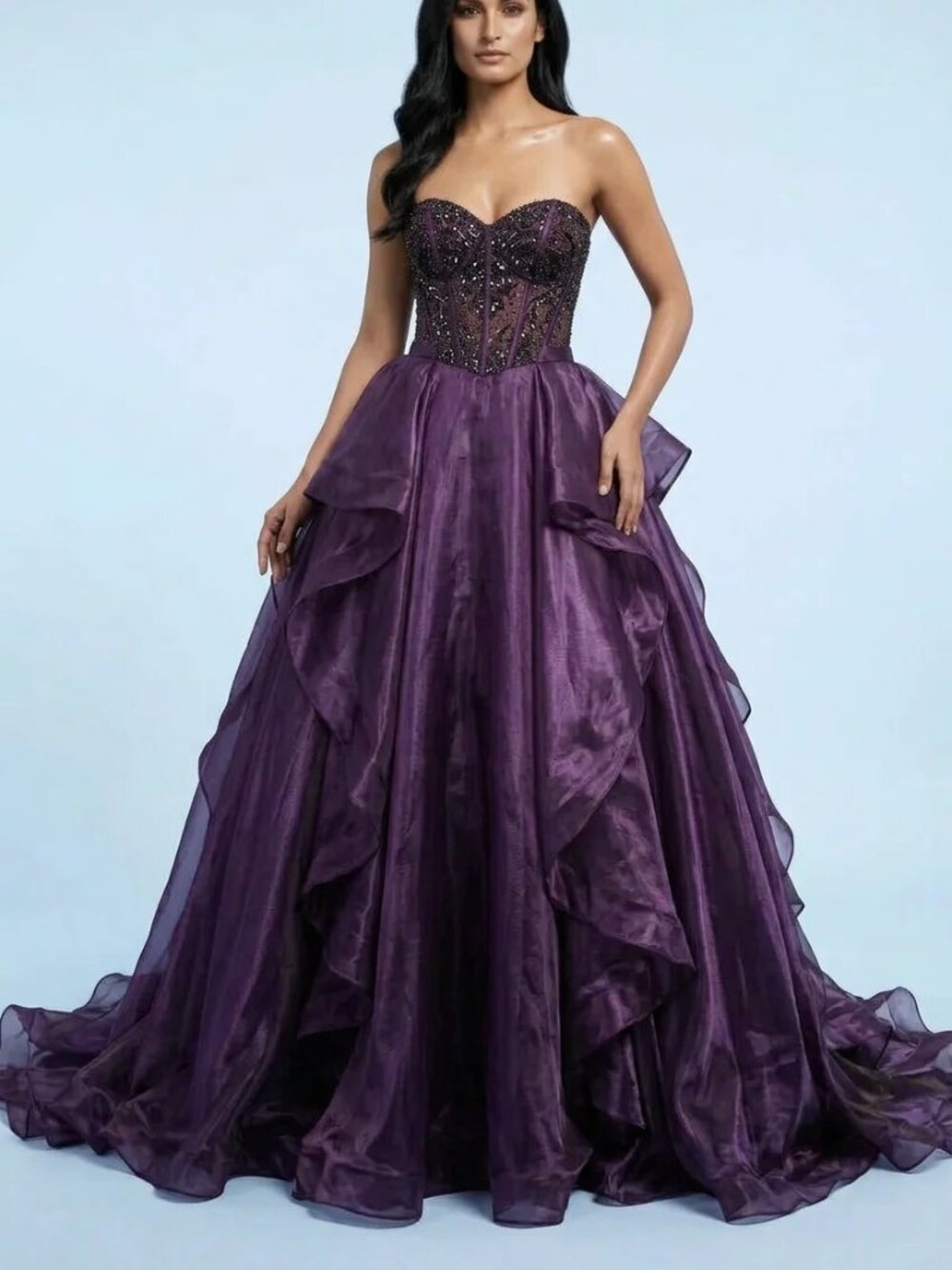 PURPLE,YELLOW,NAVY BLUE,RED,BEADED FORMAL ORGANZA BALL GOWN.PAGEANT PROM PARTY